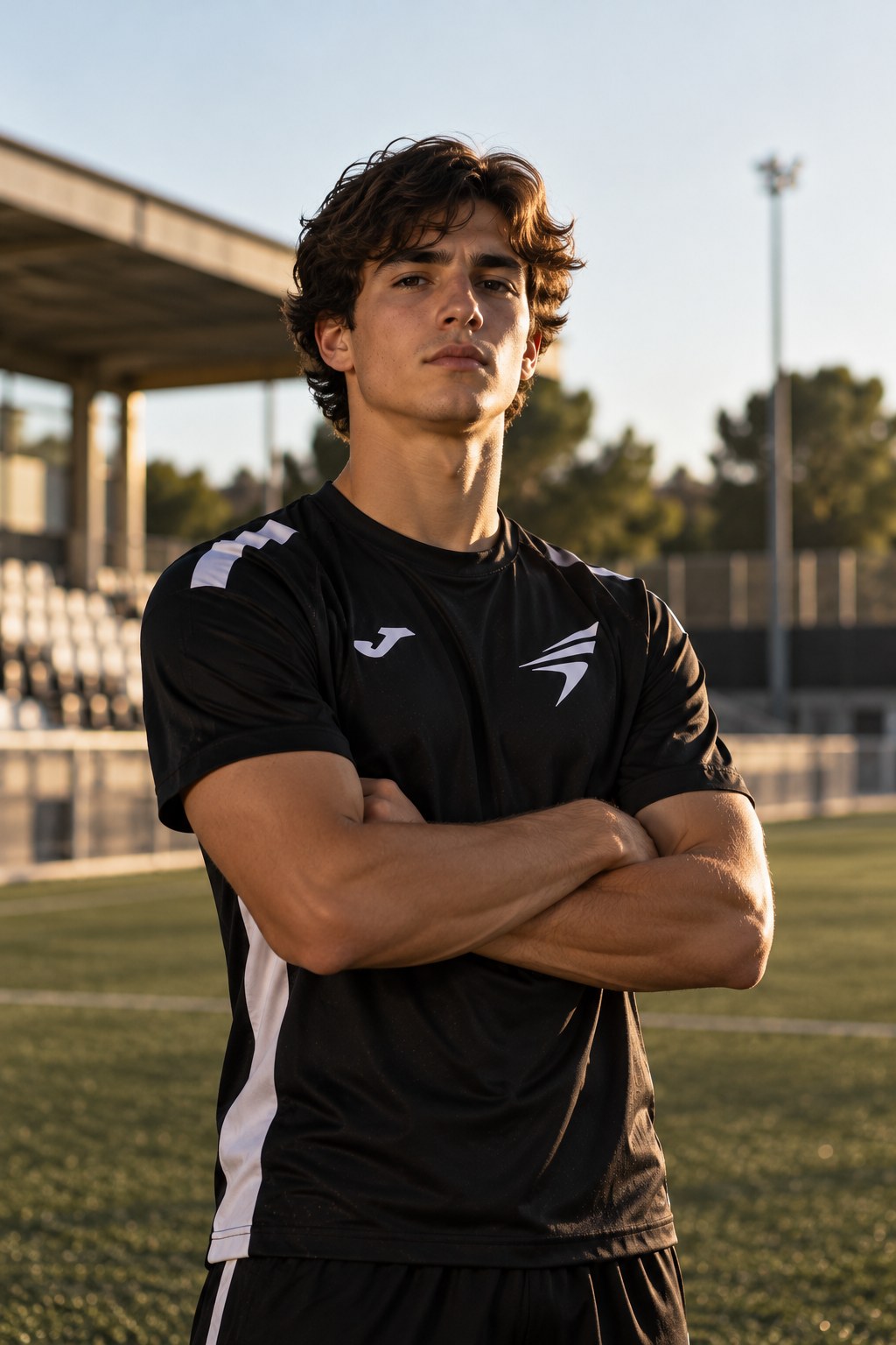 Retrato de un jugador de SMARTFÚTBOL con la equipación oficial negra y dorada