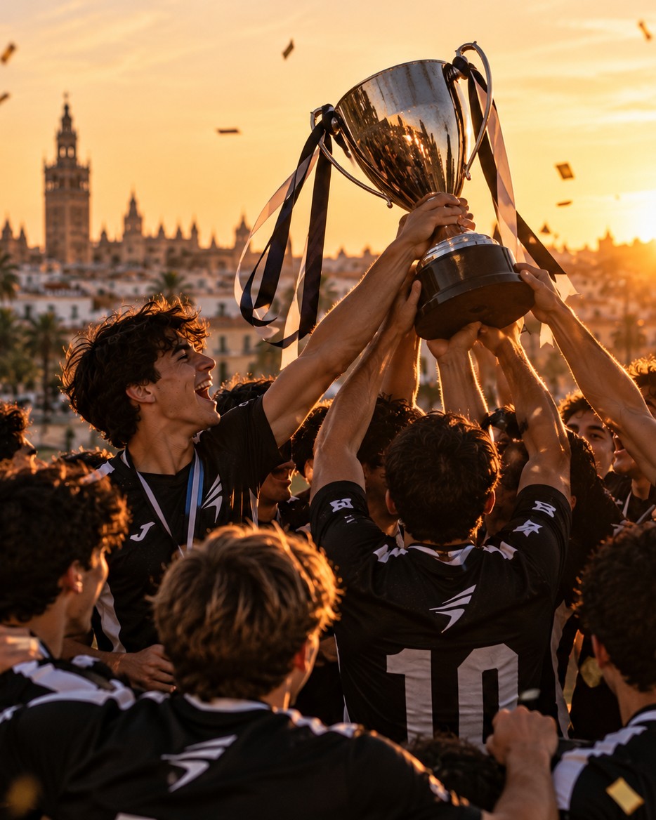 Equipo celebrando un título al atardecer